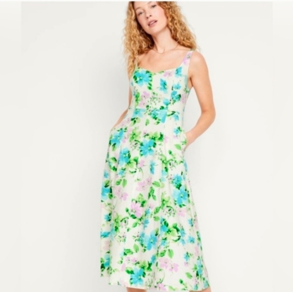 Old Navy Dress Sz XL Floral Linen Blend Bloomcore Boho Romantic Coquette